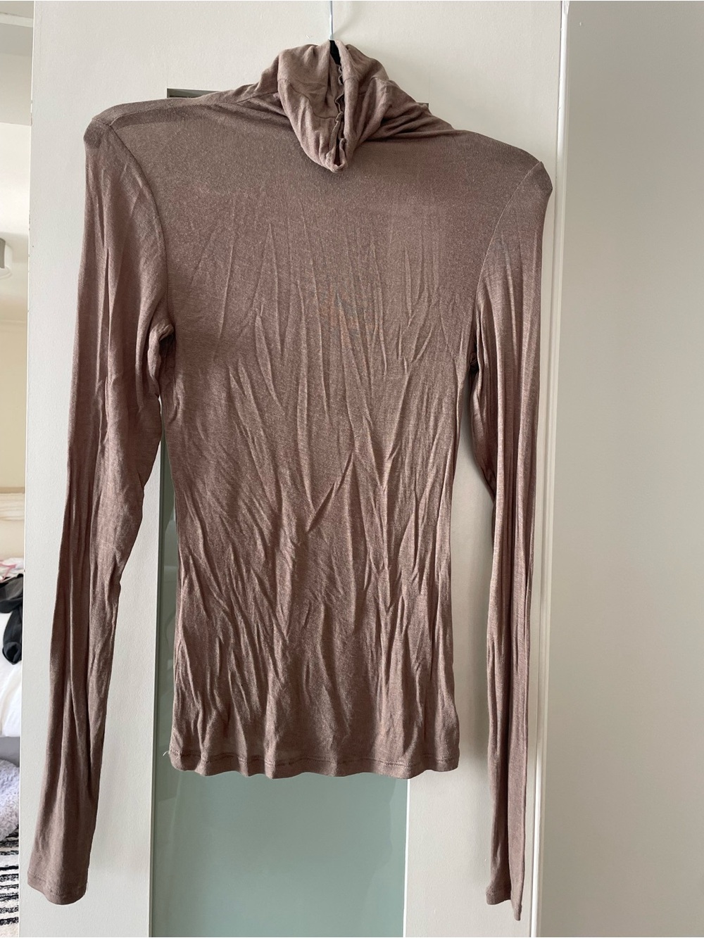 Long Sleeve Sheer Turtleneck Top - Mauve Taupe